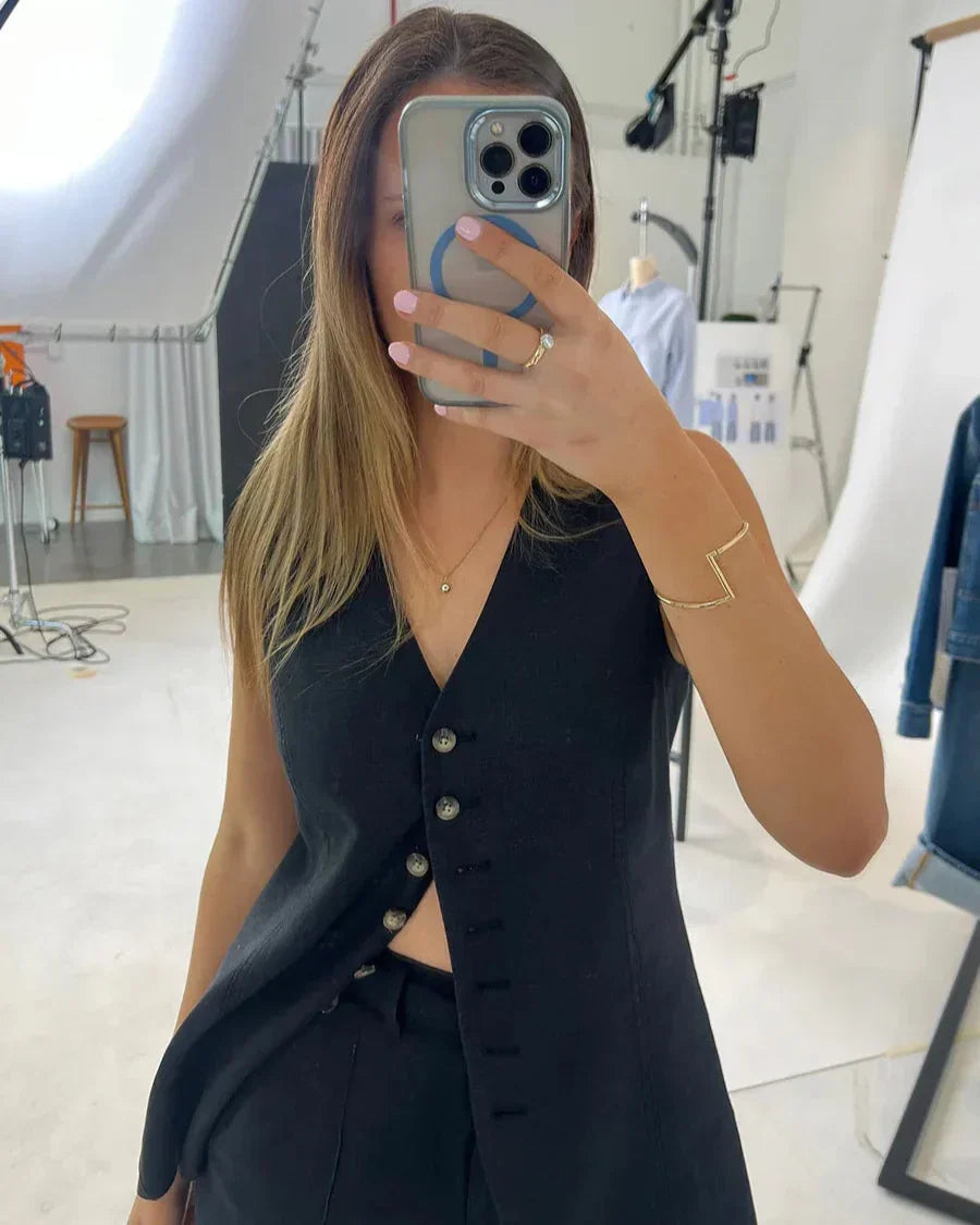 Aprikos V-ringat Linne och Shorts Set