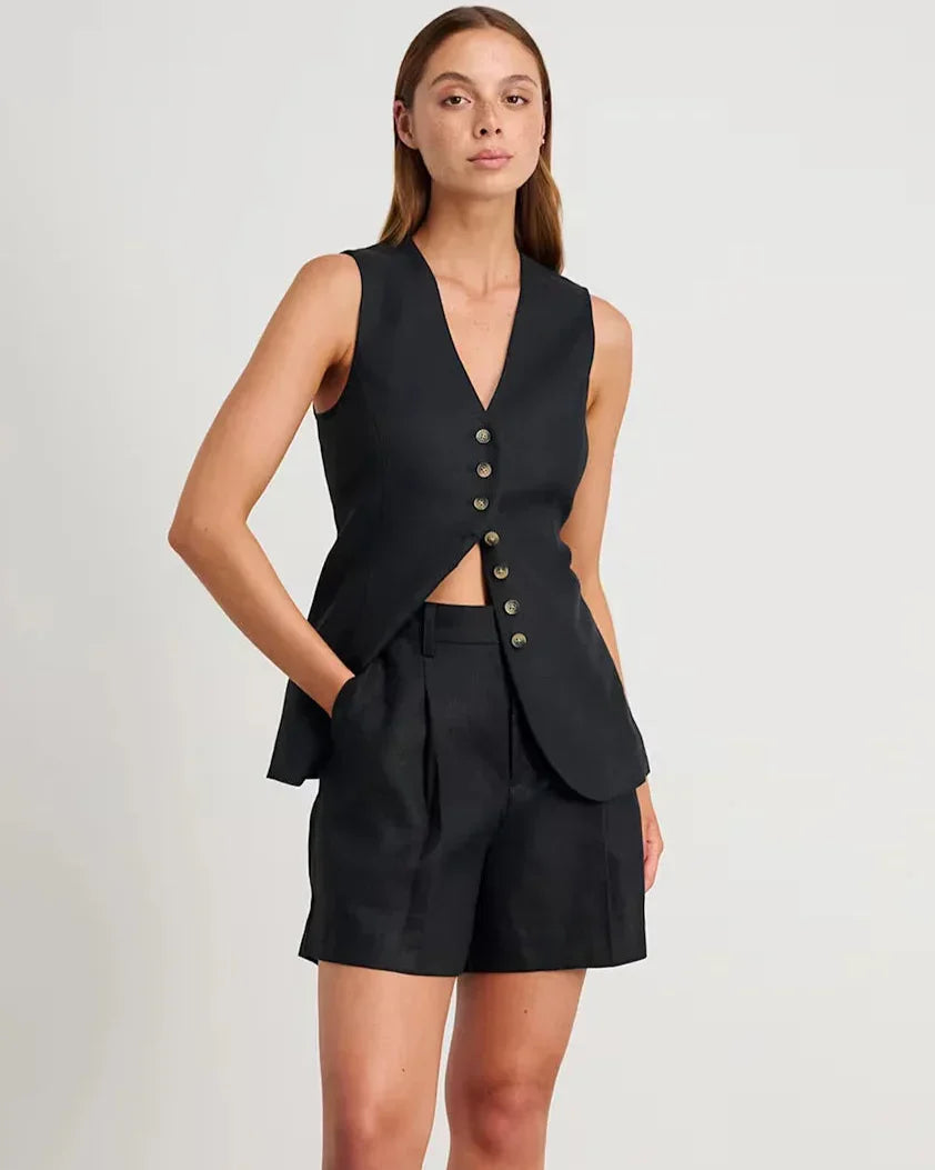 Aprikos V-ringat Linne och Shorts Set