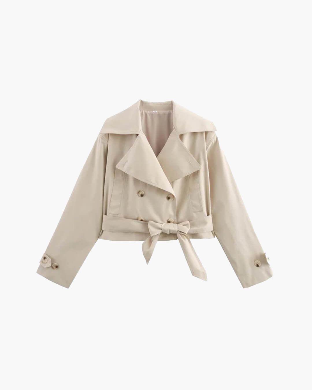 Beige Dubbelknäppt Trenchcoat med Skärp