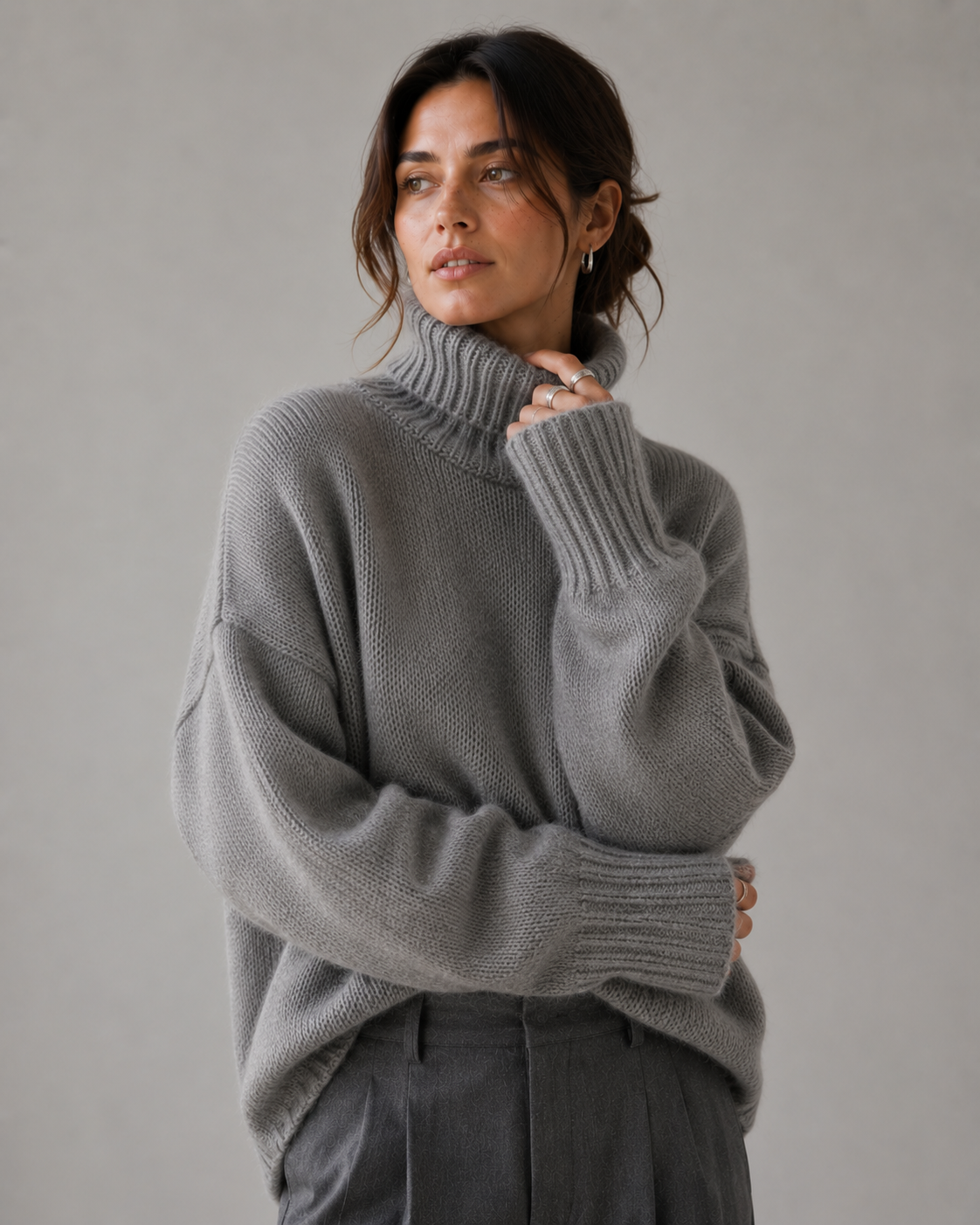Beige Kashmir Oversized Tröja med Polokrage