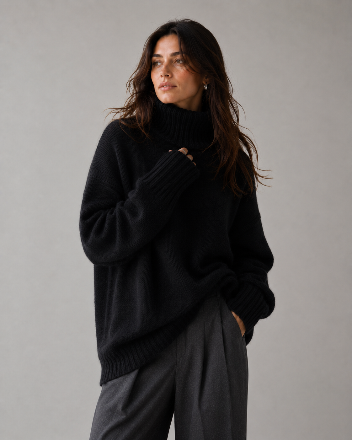 Beige Kashmir Oversized Tröja med Polokrage