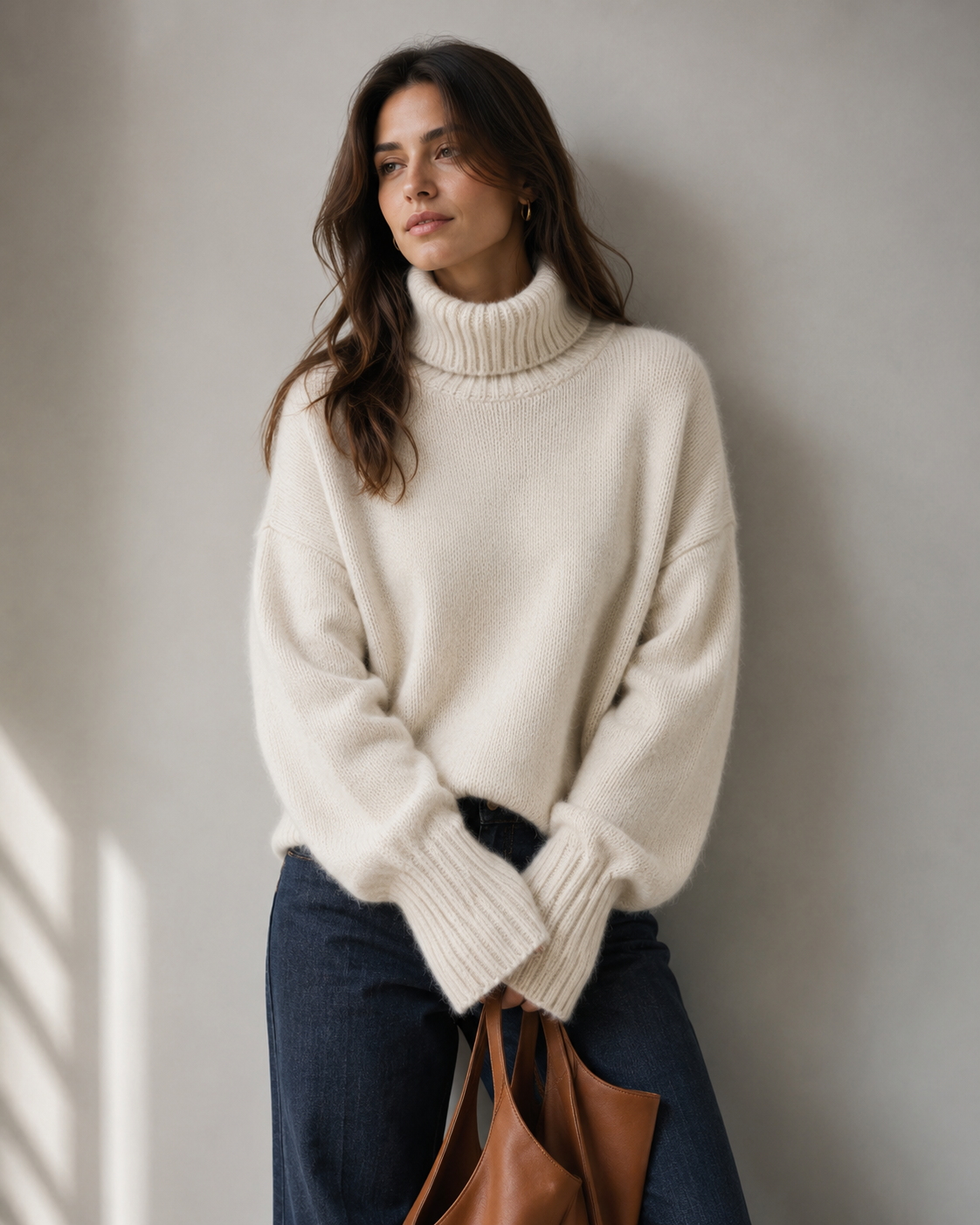 Beige Kashmir Oversized Tröja med Polokrage