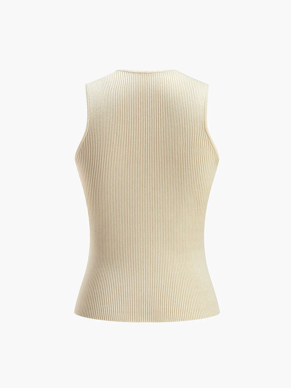 Beige Ribbat Linne med Rund Hals