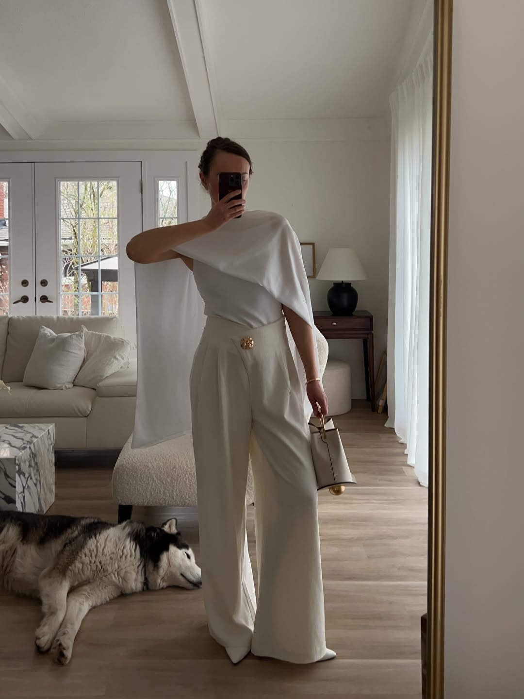 Beige Vida Byxor med Hög Midja