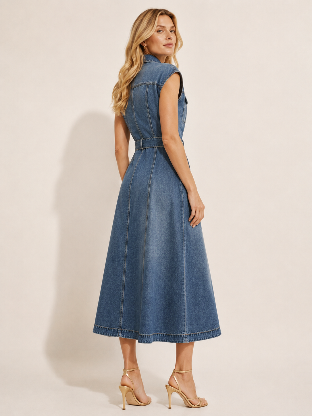 Blå Denim Skjortklänning med Skärp