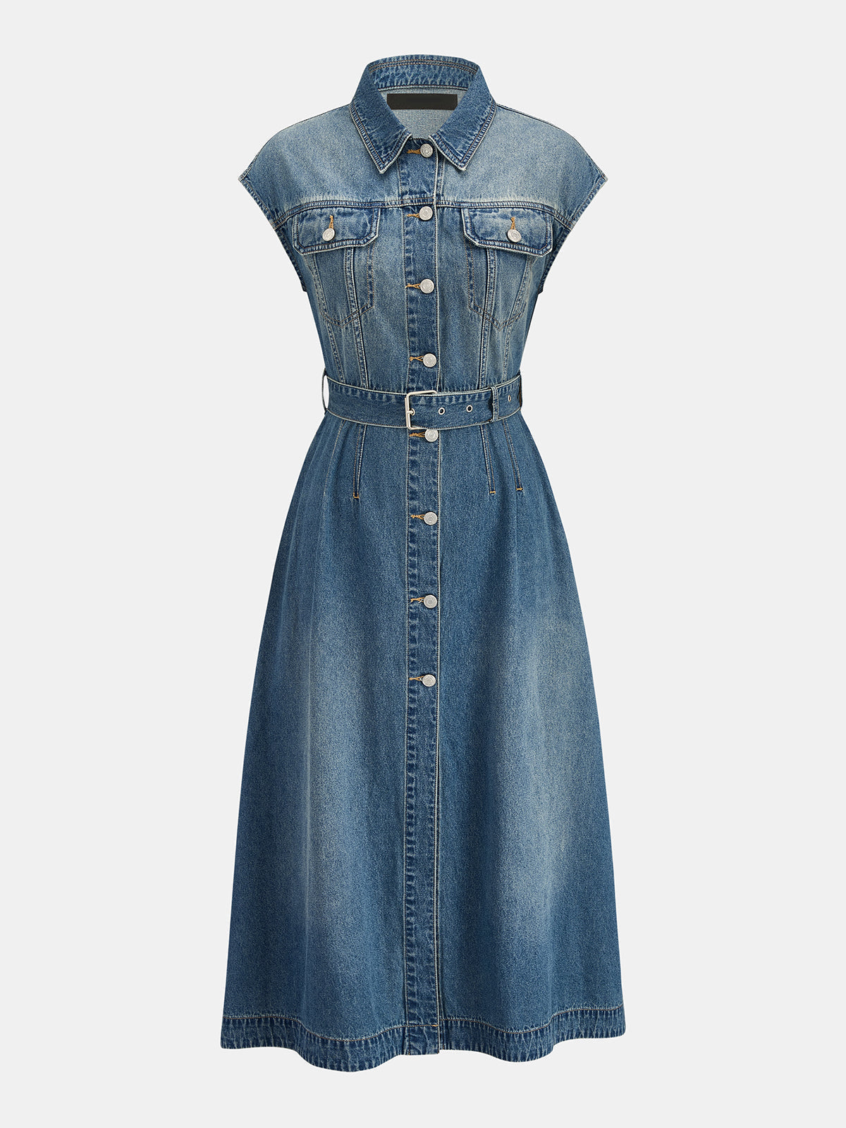 Blå Denim Skjortklänning med Skärp
