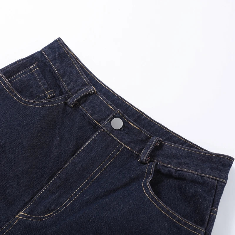 Blå Denimlinne och Höga Jeans i Matchande Set