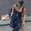Blå Denimlinne och Höga Jeans i Matchande Set