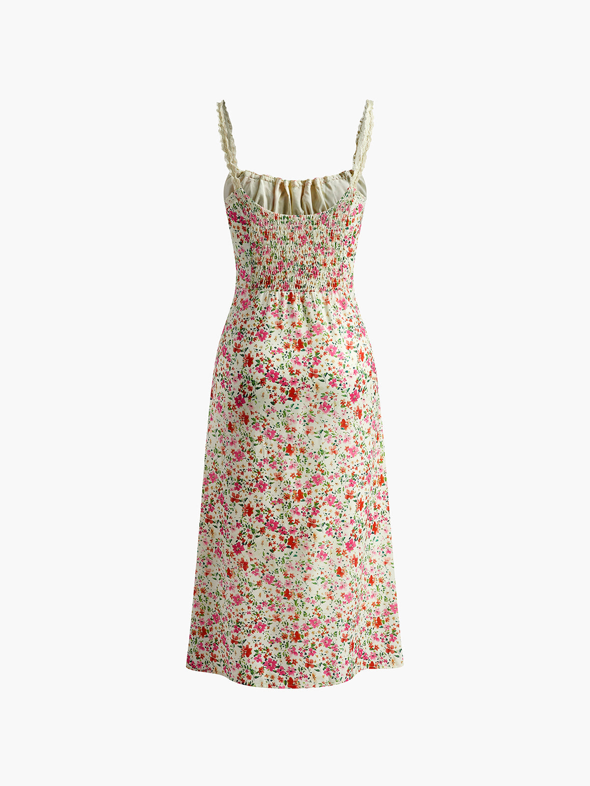 Blommig Rayon Midiklänning med Djup Urringning