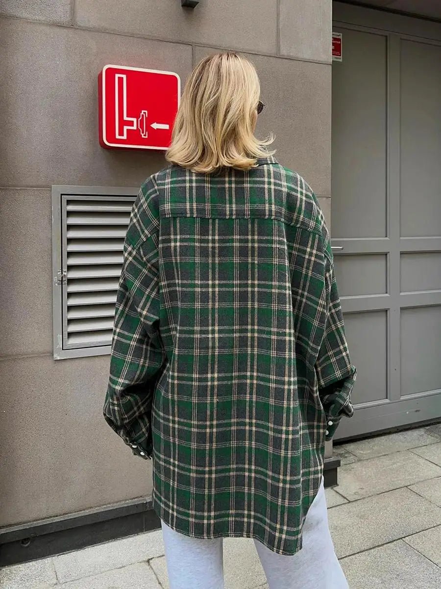 Brun Rutig Oversized Blus