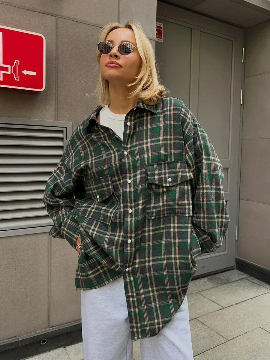 Brun Rutig Oversized Blus