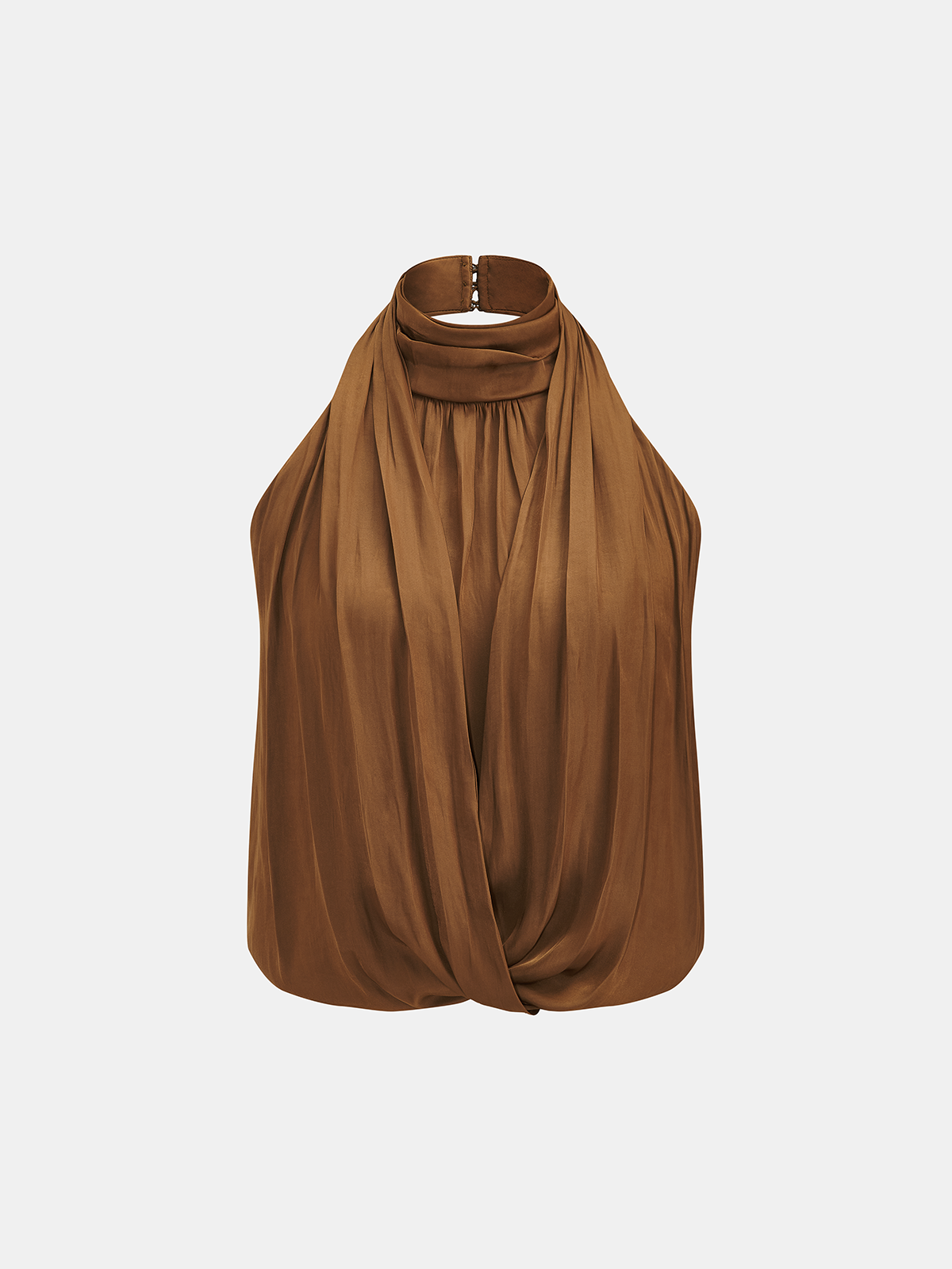 Brun Satintopp med Drapering och Polokrage