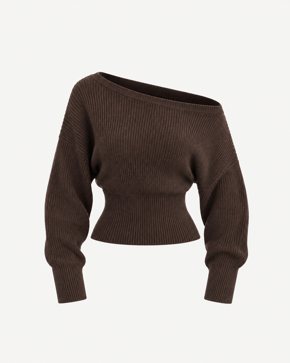 Croppad Stickad Tröja med Off Shoulder och Långa Ärmar