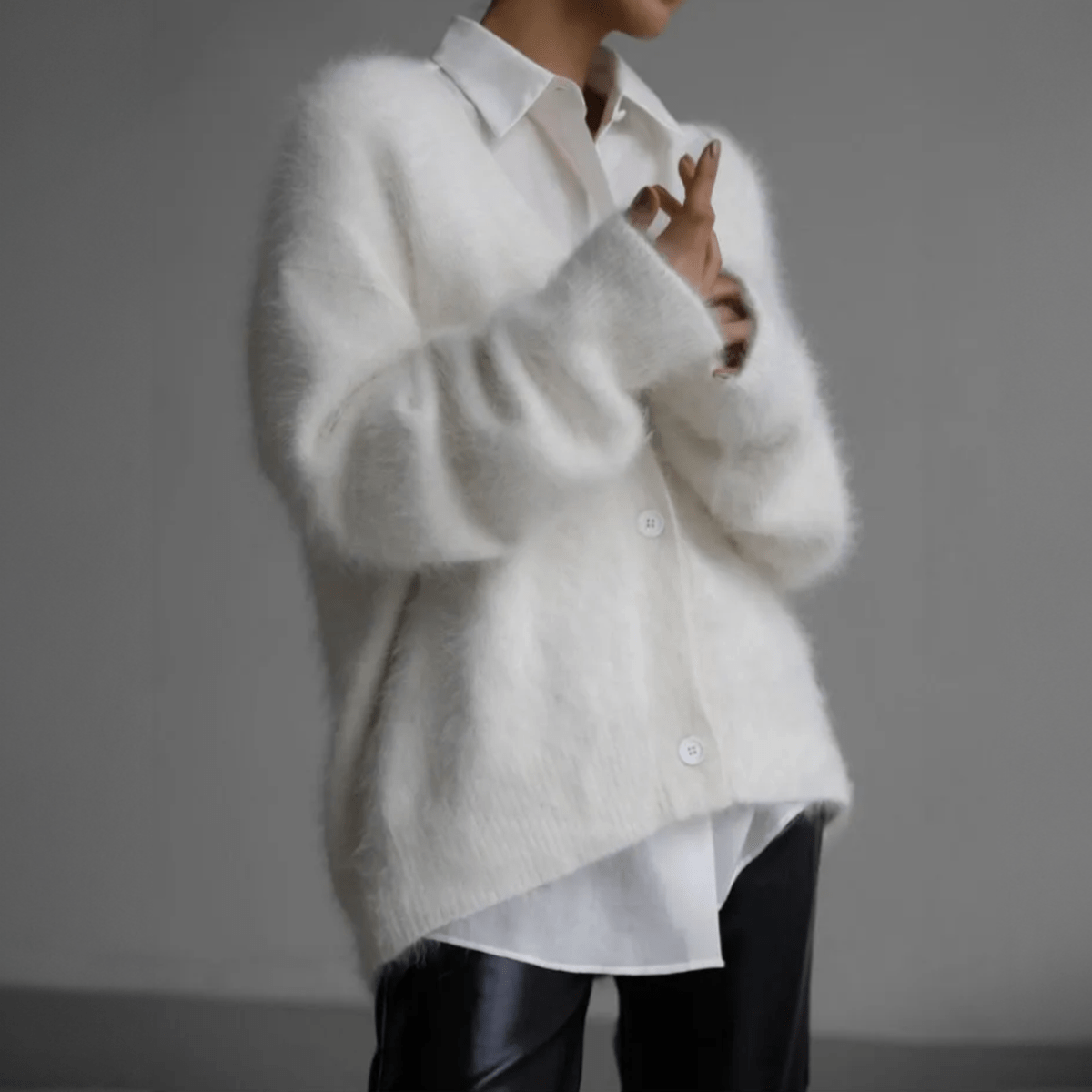 Kaffebrun Fluffig Oversized Stickad Kofta med Djup V-ringning