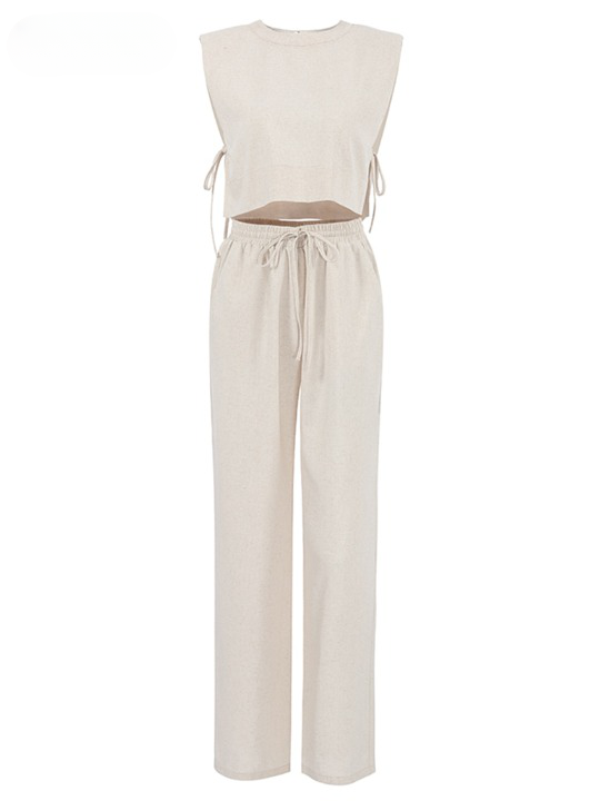 Khaki Linne Matchande Set