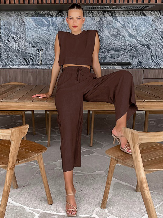 Khaki Linne Matchande Set