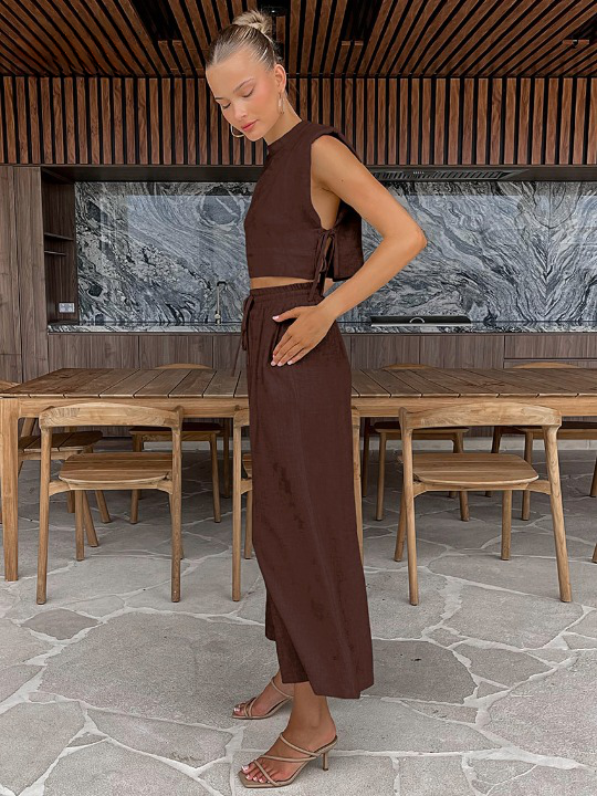 Khaki Linne Matchande Set