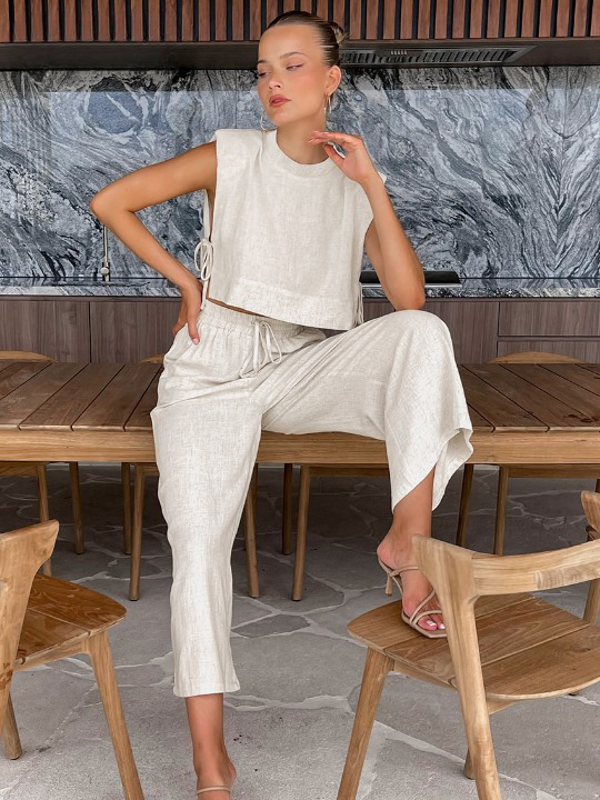 Khaki Linne Matchande Set