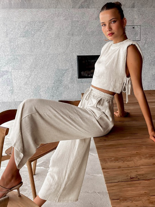 Khaki Linne Matchande Set