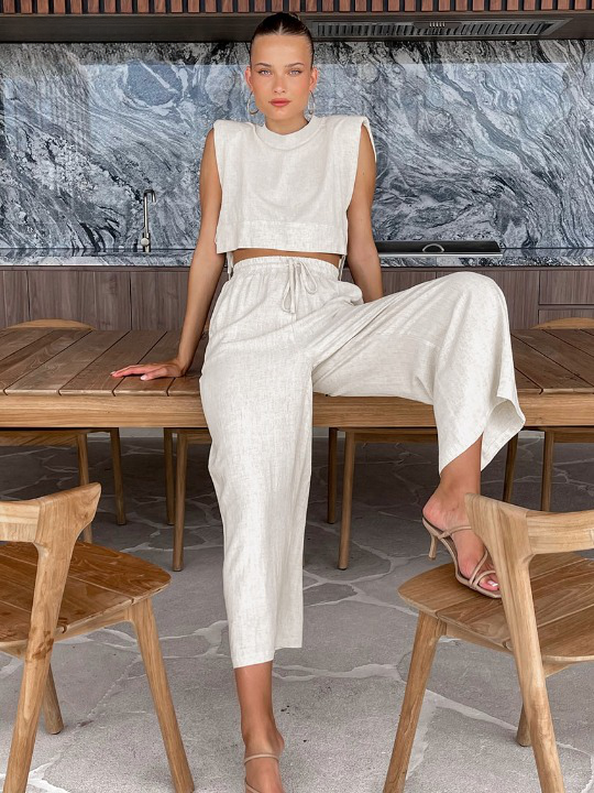 Khaki Linne Matchande Set