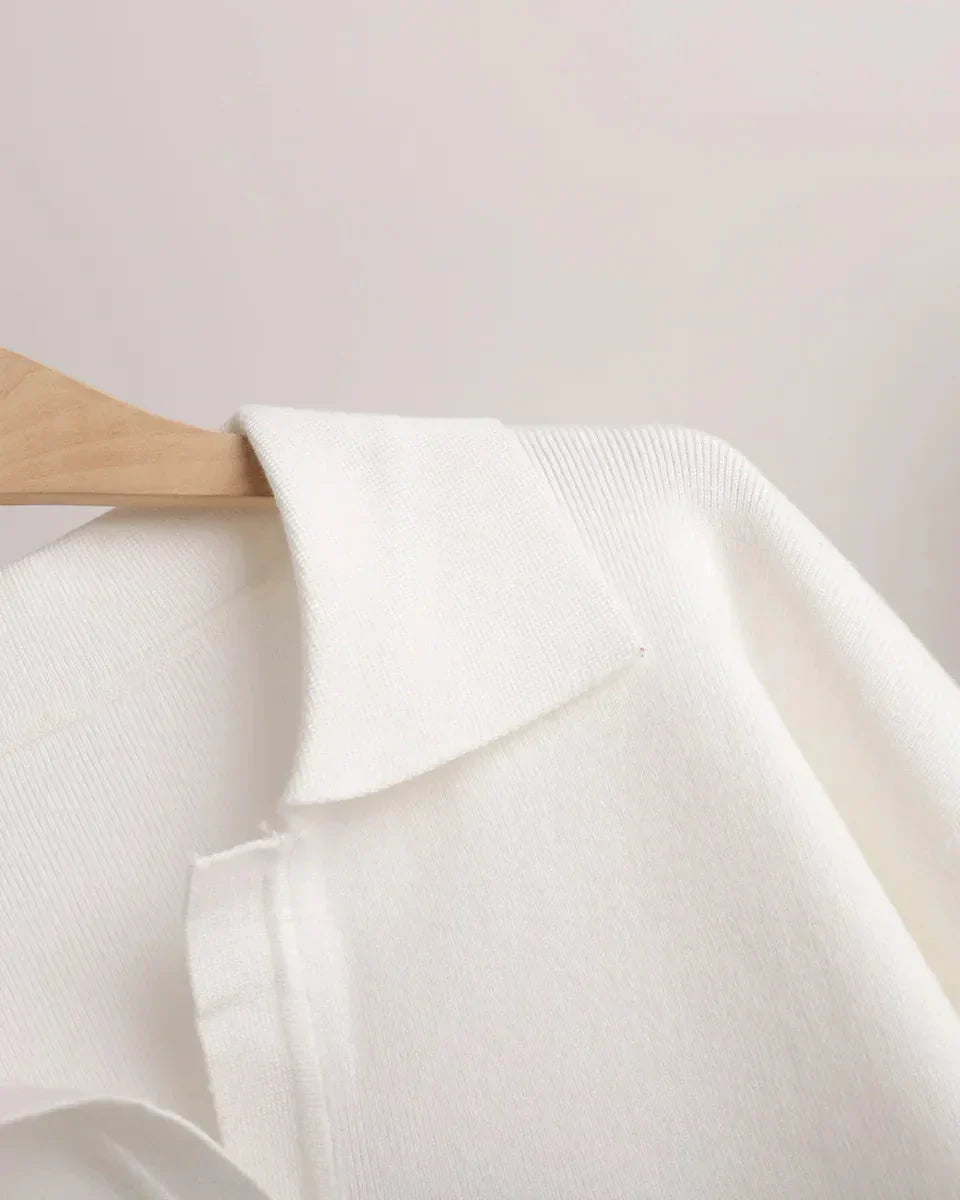 Khaki Stickad Matchande Set med Polokrage och Vida Byxor