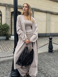 Khaki Stickat Matchande Set med Bustier, Kofta och Byxor