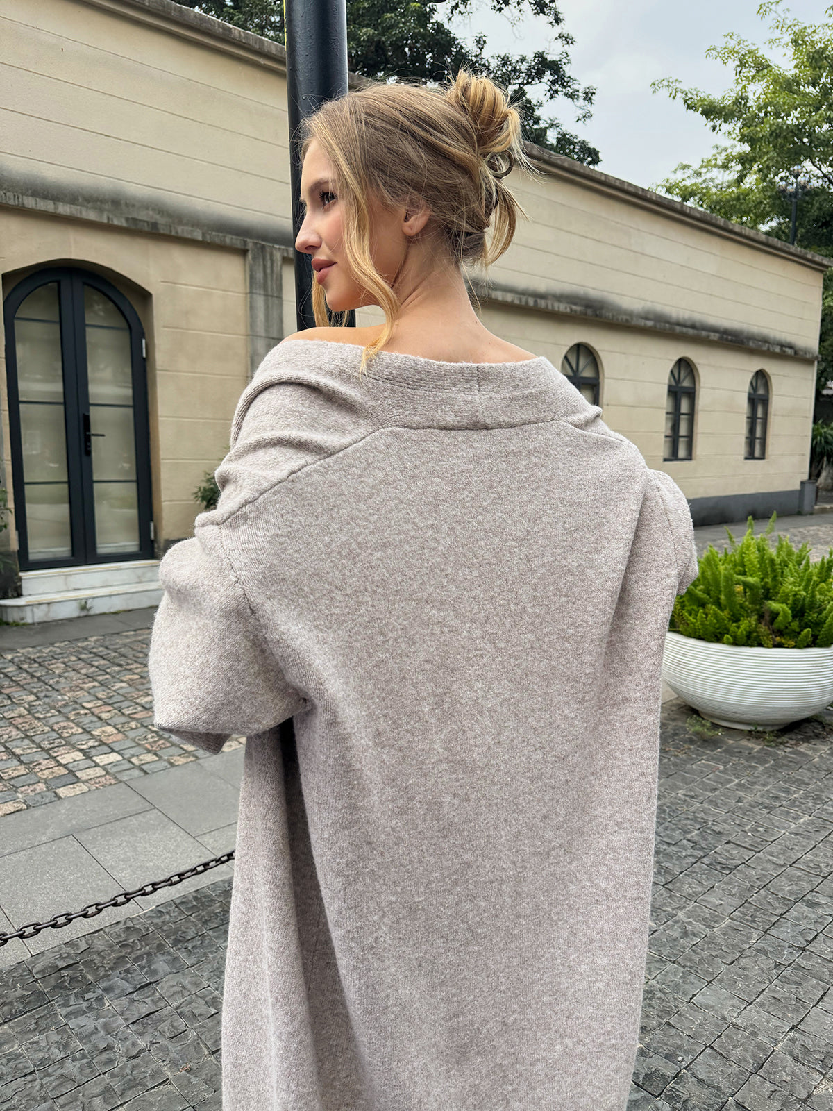 Khaki Stickat Matchande Set med Bustier, Kofta och Byxor