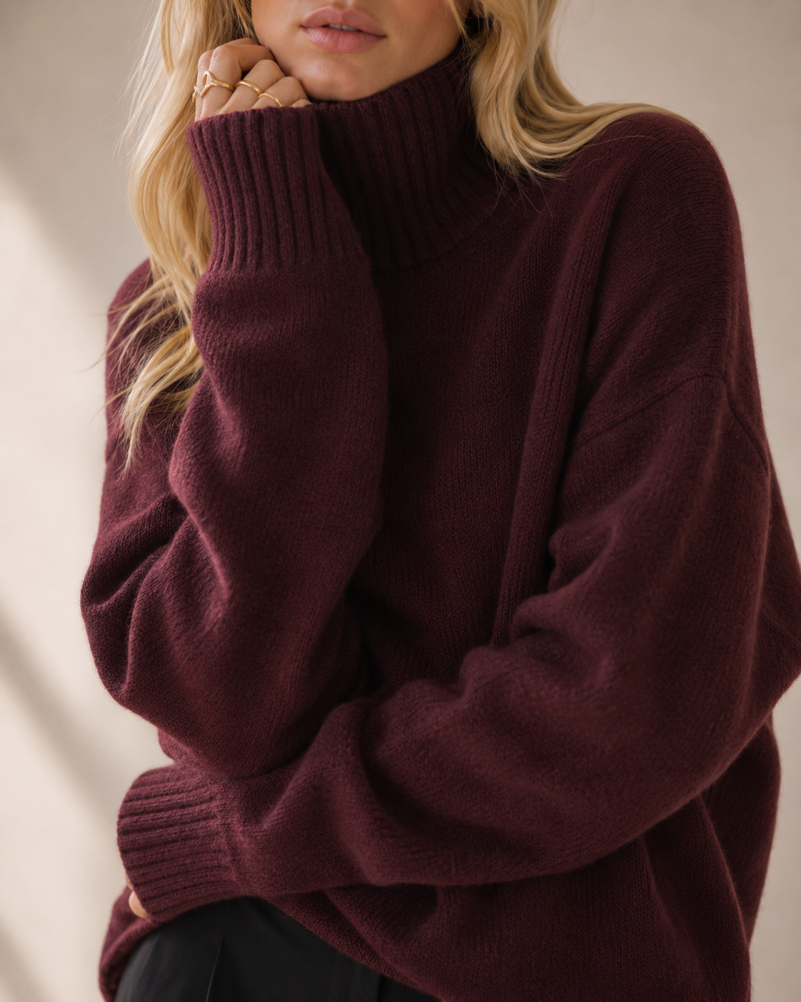 Lila Oversized Stickad Tröja med Polokrage