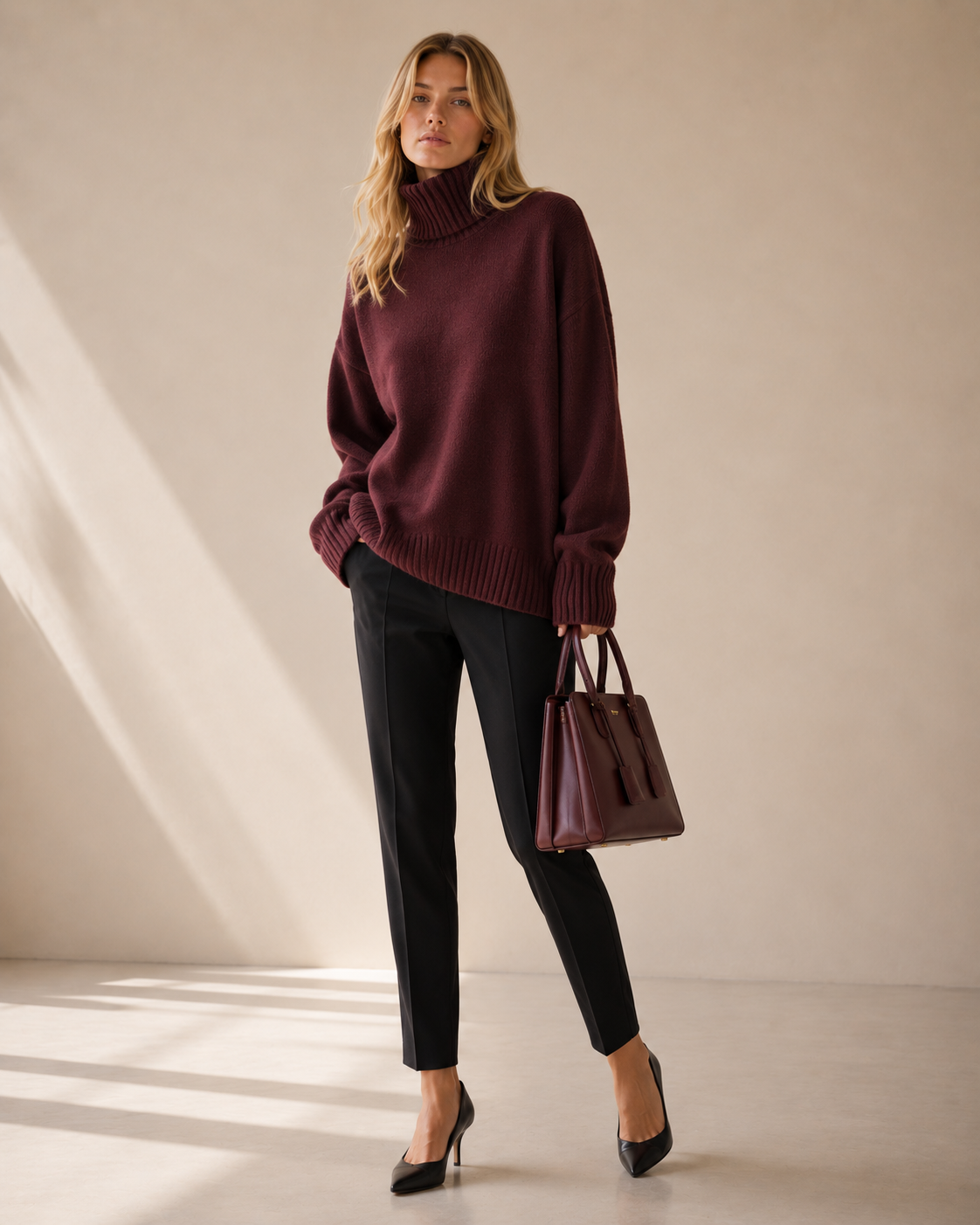 Lila Oversized Stickad Tröja med Polokrage