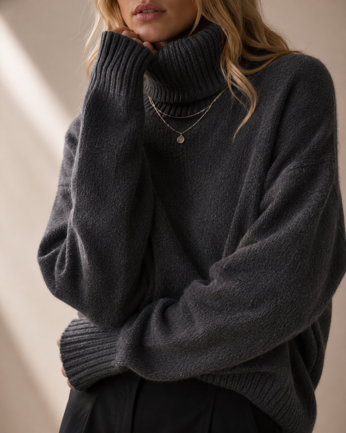 Lila Oversized Stickad Tröja med Polokrage