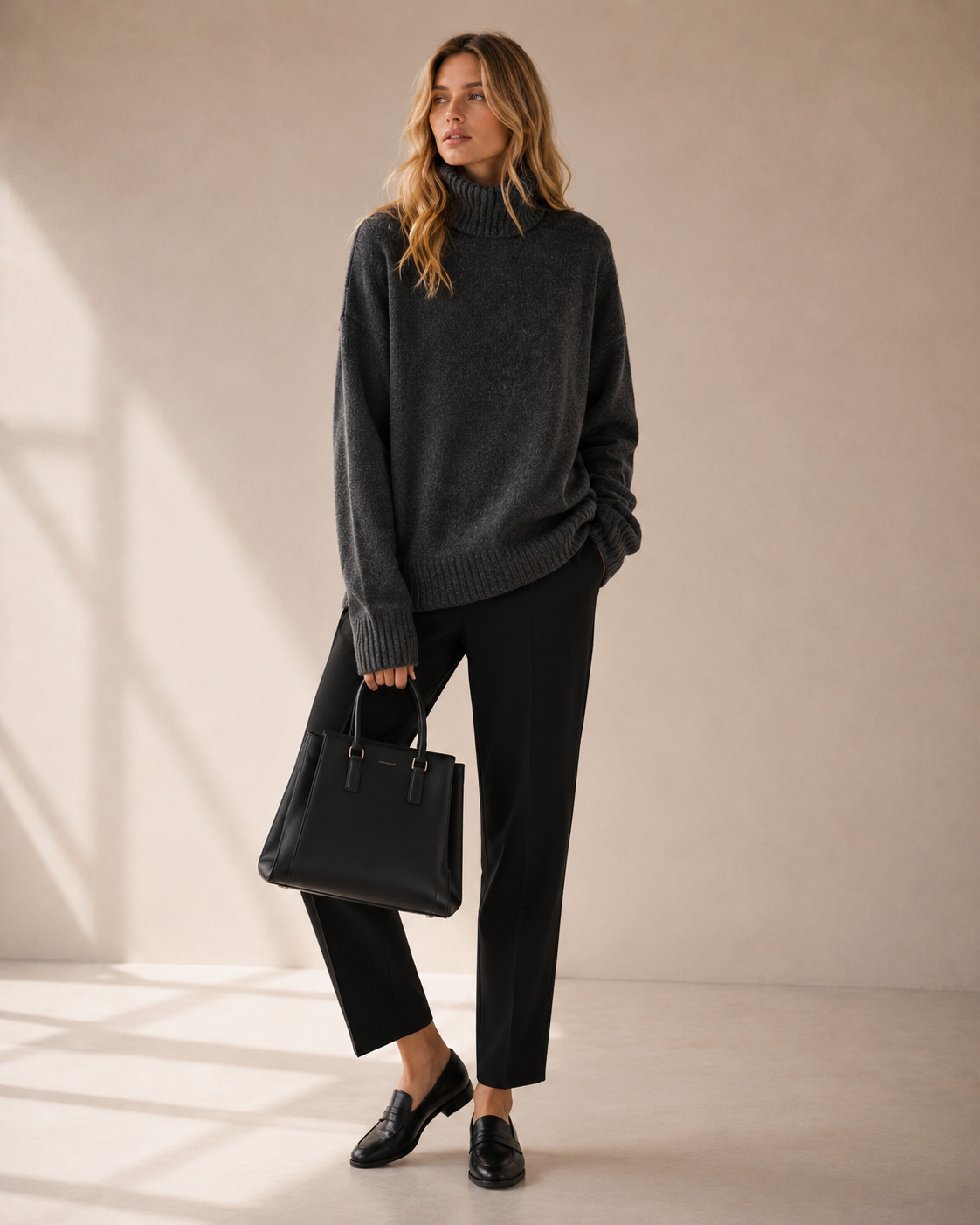 Lila Oversized Stickad Tröja med Polokrage