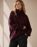 Lila Oversized Stickad Tröja med Polokrage