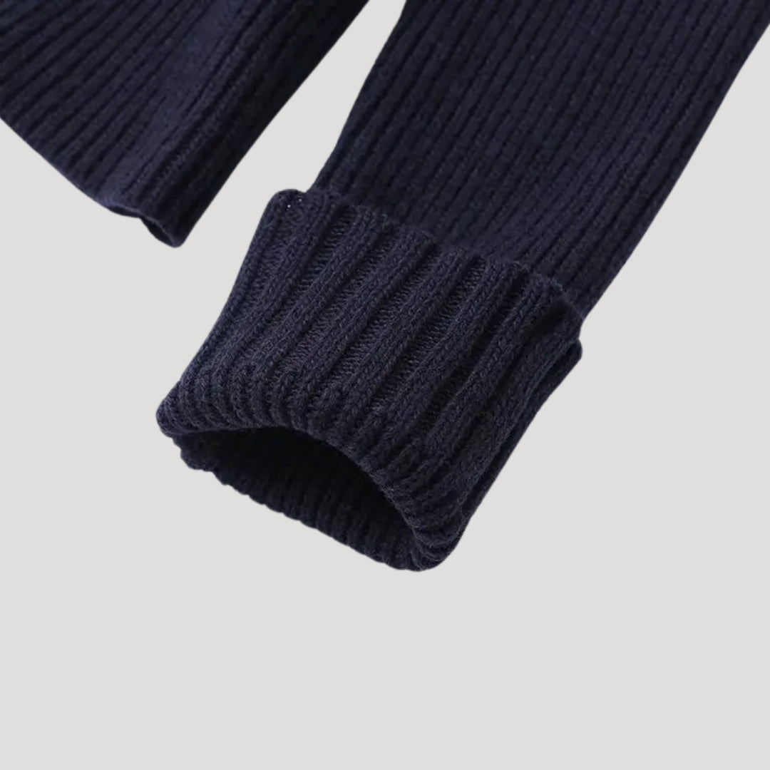 Marinblå Ribbad Kofta med Denimdetaljer