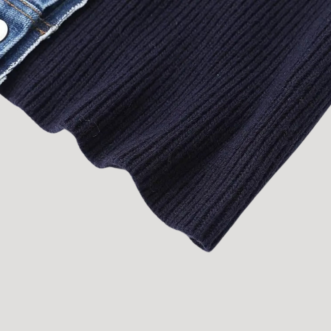 Marinblå Ribbad Kofta med Denimdetaljer
