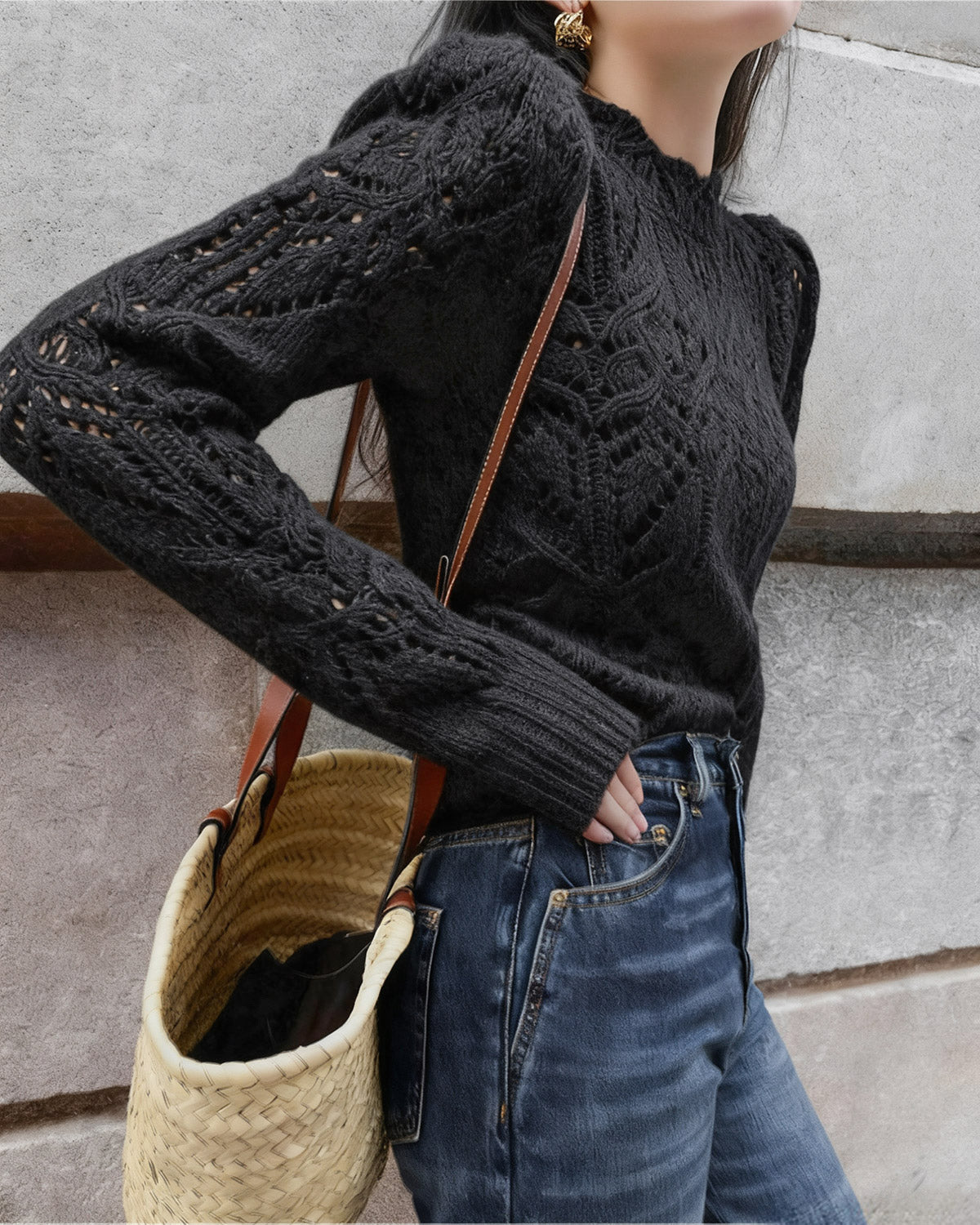 Off-white Stickad Tröja med Rund Hals och Utskärning