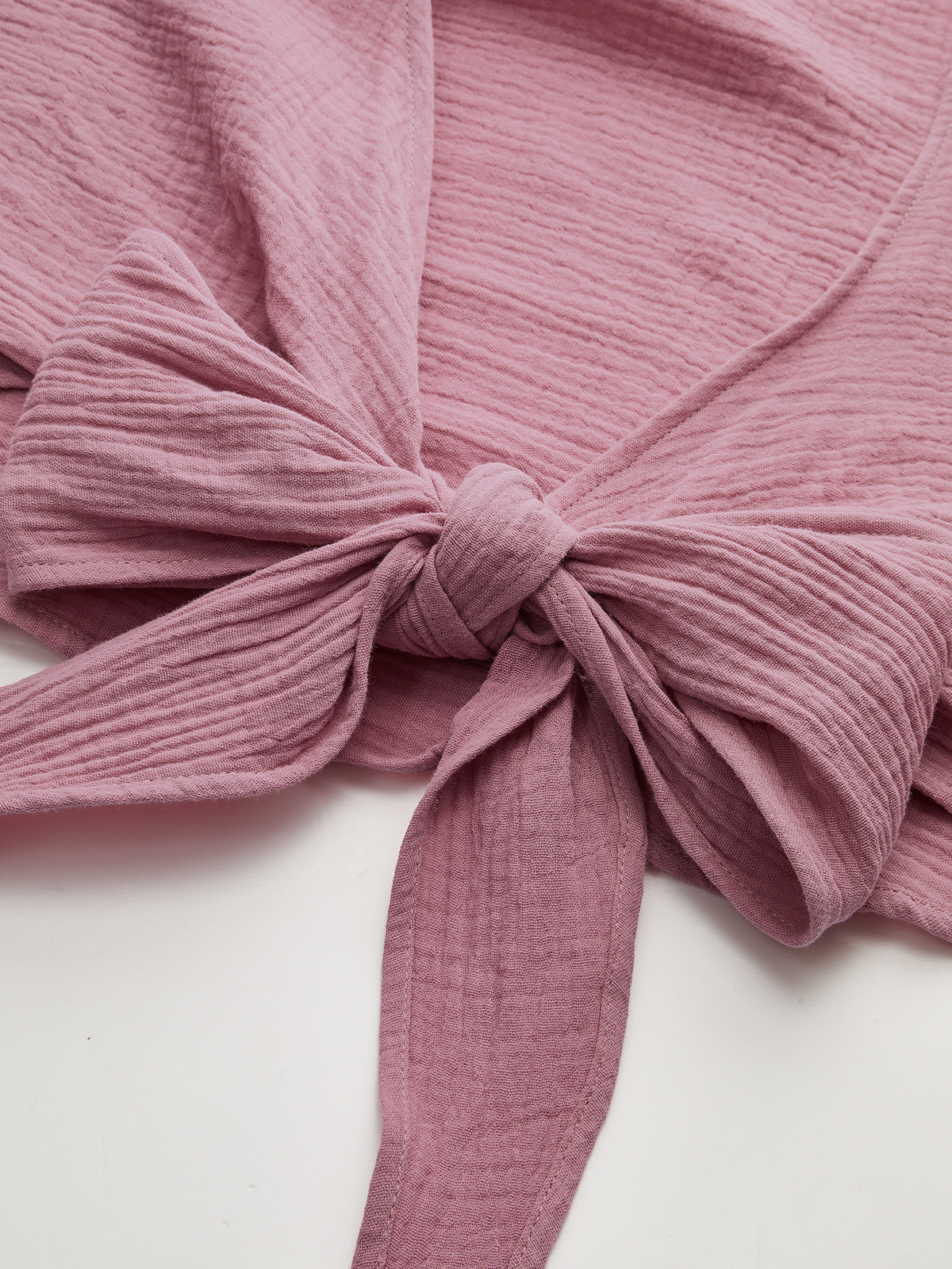 Rosa Bomull Kort Blus med Knytning och V-ringning