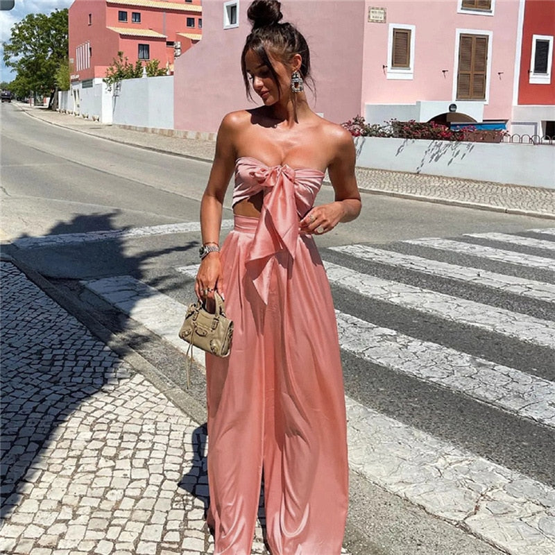 Rosa Matchande Set med Knytdetalj