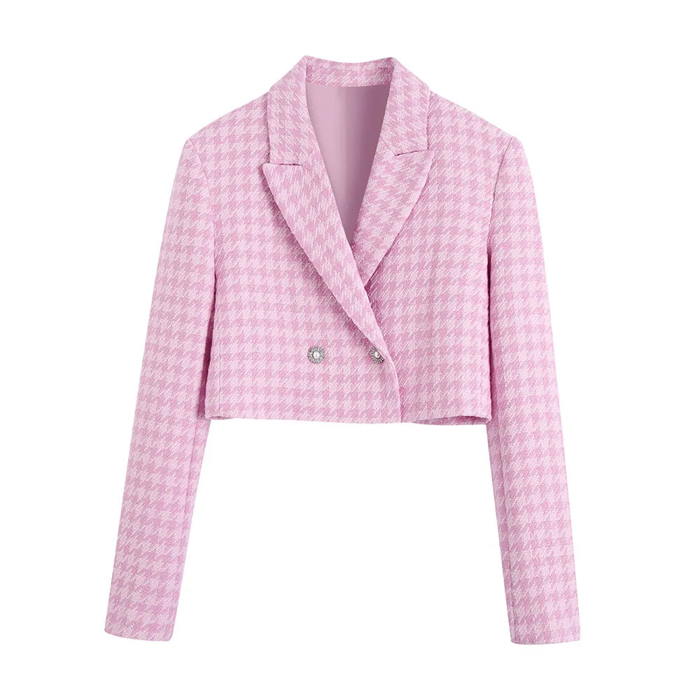 Rosa Tartan Matchande Set med Kort Blazer