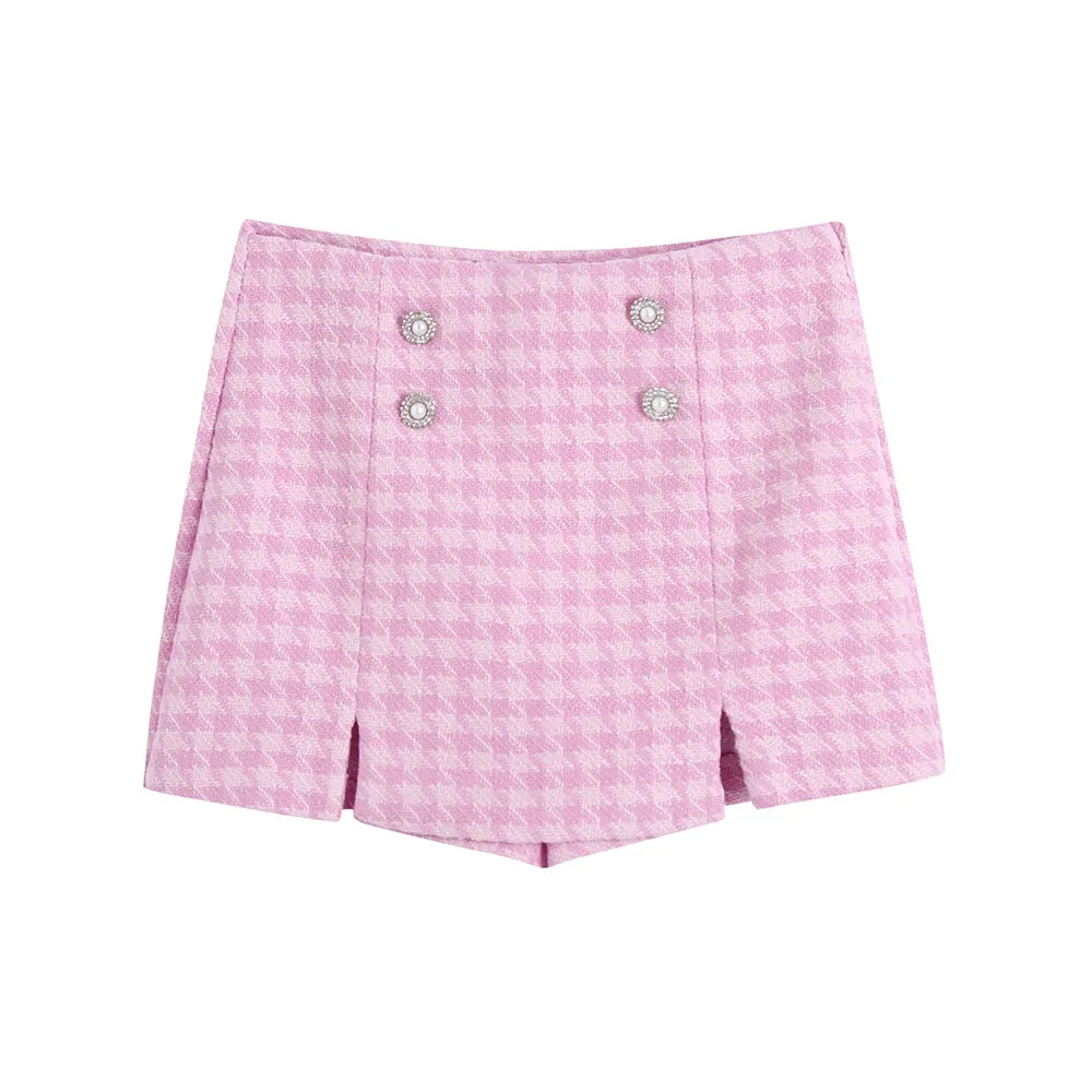 Rosa Tartan Matchande Set med Kort Blazer