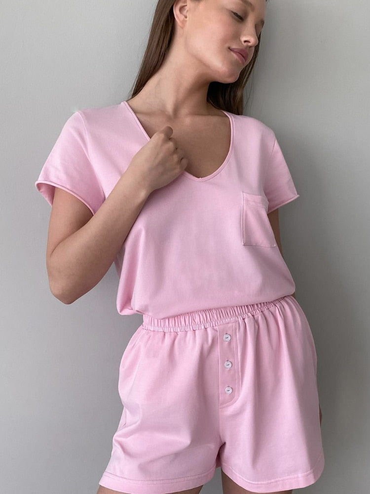 Vit Bomull Matchande Set med Shorts