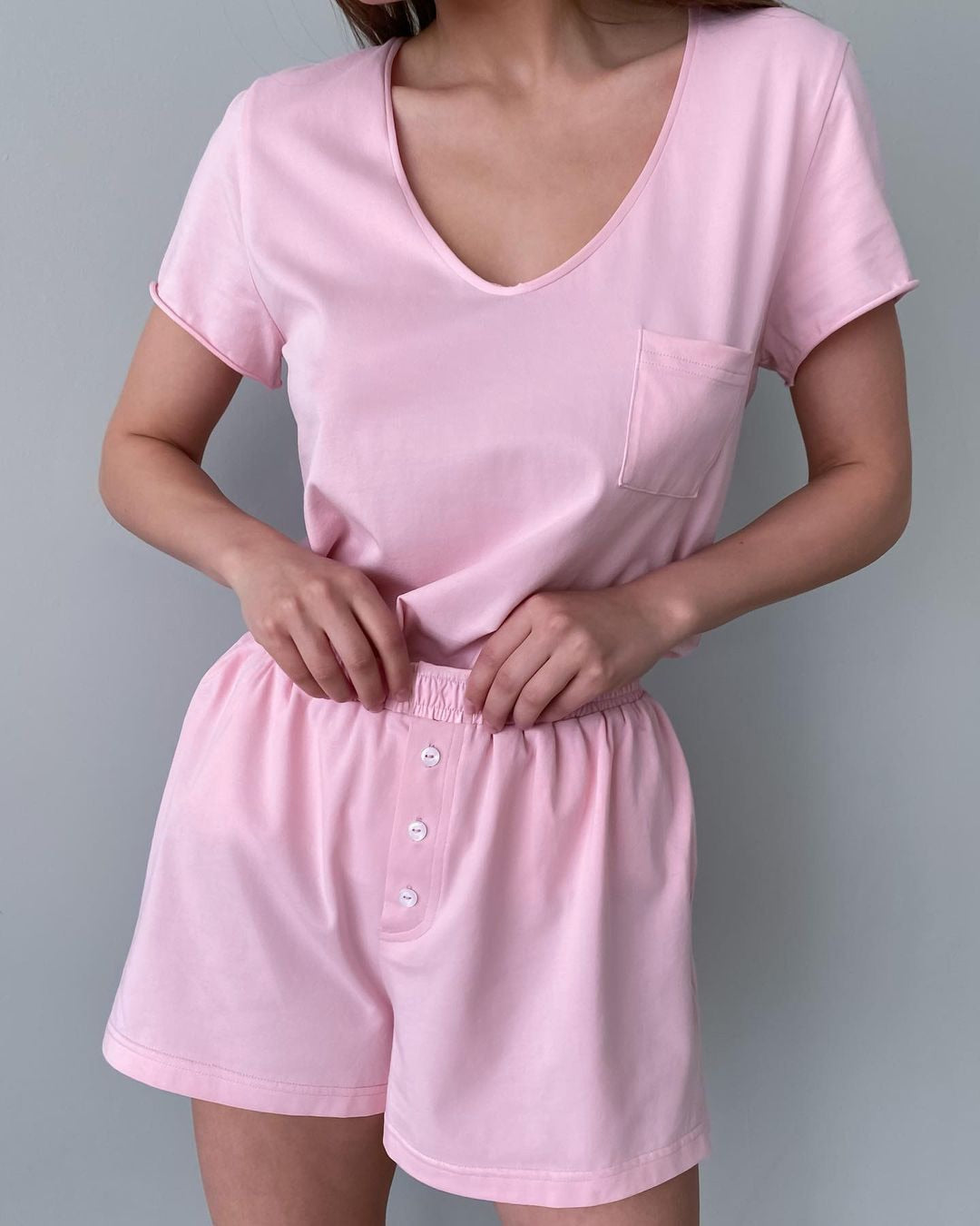 Vit Bomull Matchande Set med Shorts