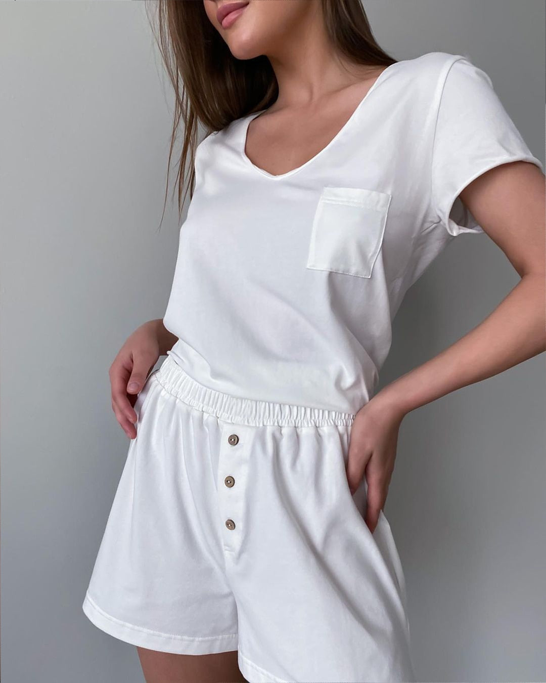 Vit Bomull Matchande Set med Shorts