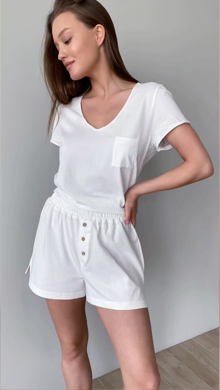 Vit Bomull Matchande Set med Shorts