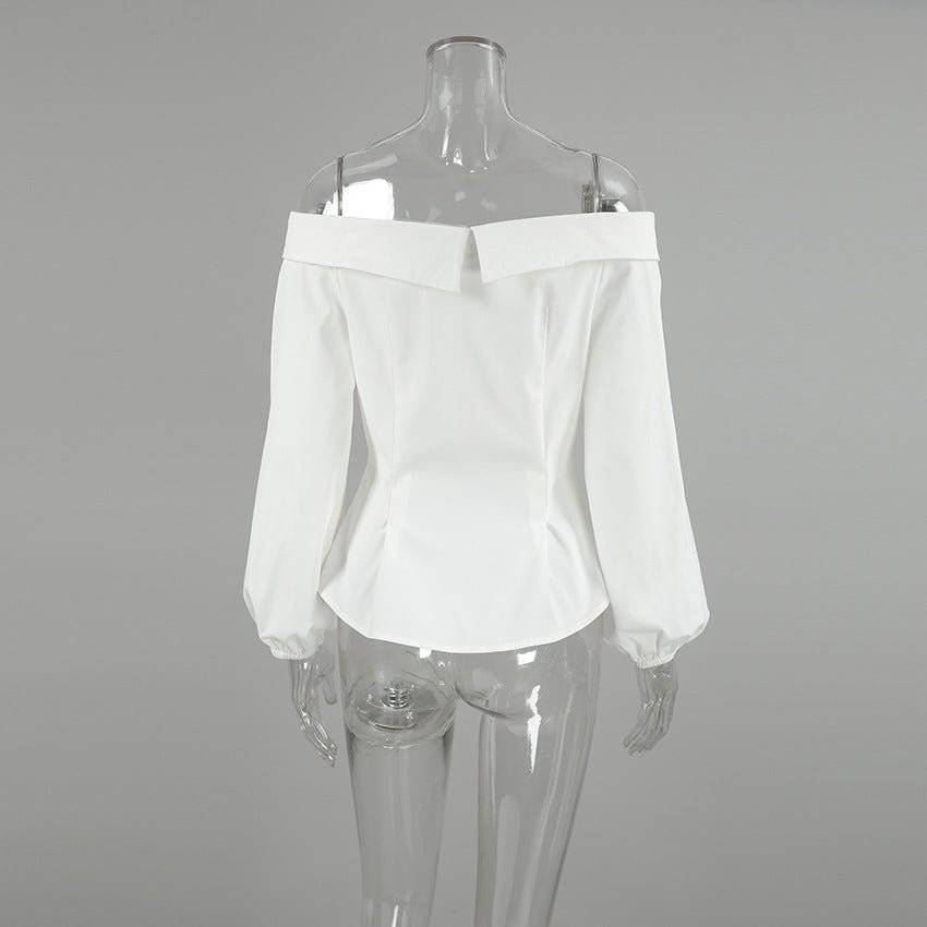 Vit Ribbad Topp med Off-shoulder-hals