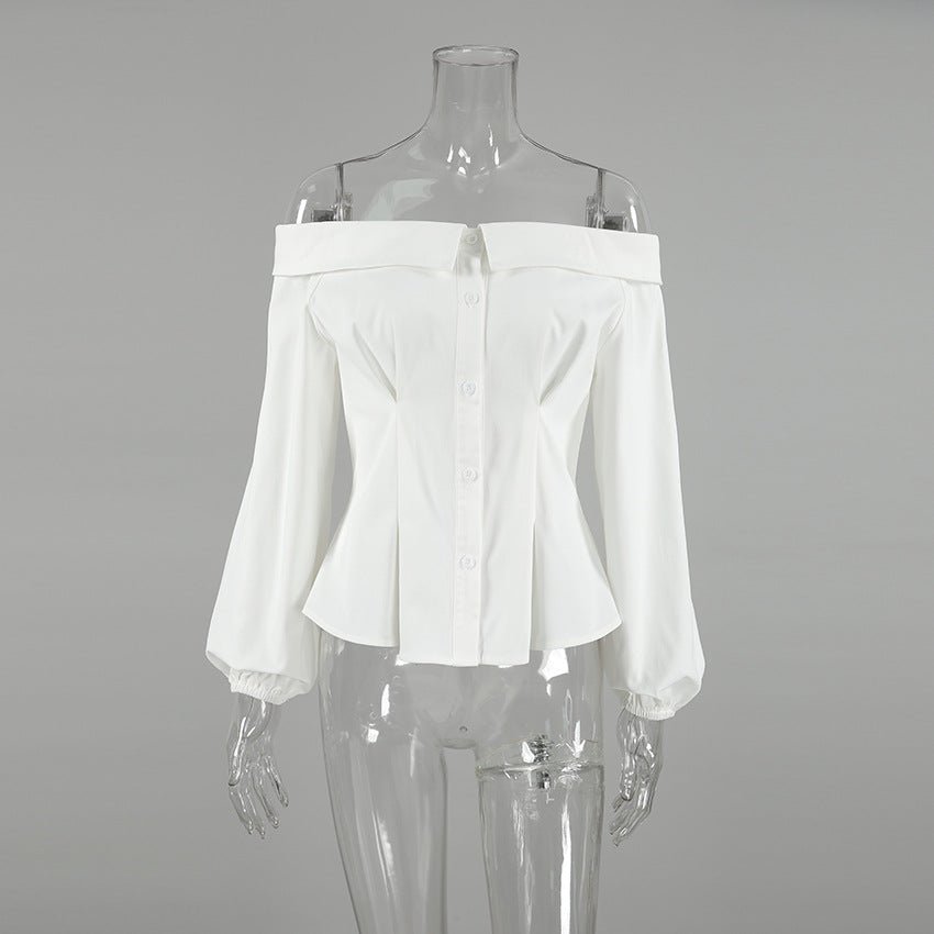 Vit Ribbad Topp med Off-shoulder-hals