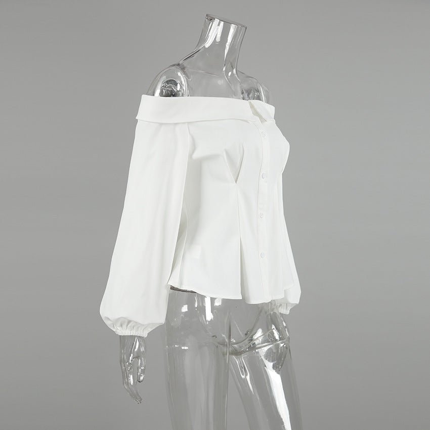 Vit Ribbad Topp med Off-shoulder-hals