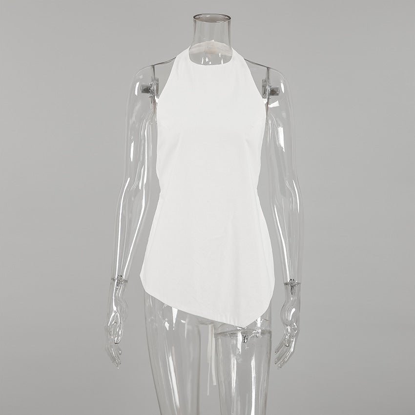 Vit Satin Halterneck-topp med Öppen Rygg